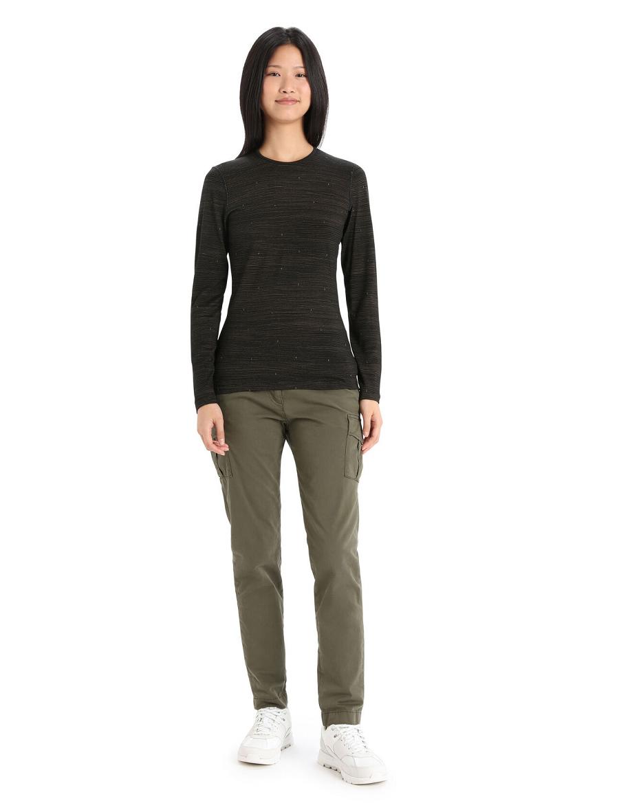 Black / Clove Icebreaker Merino 200 Oasis Long Sleeve Crewe Ski Tracks Women's Base Layers | AU 1824QMAZ